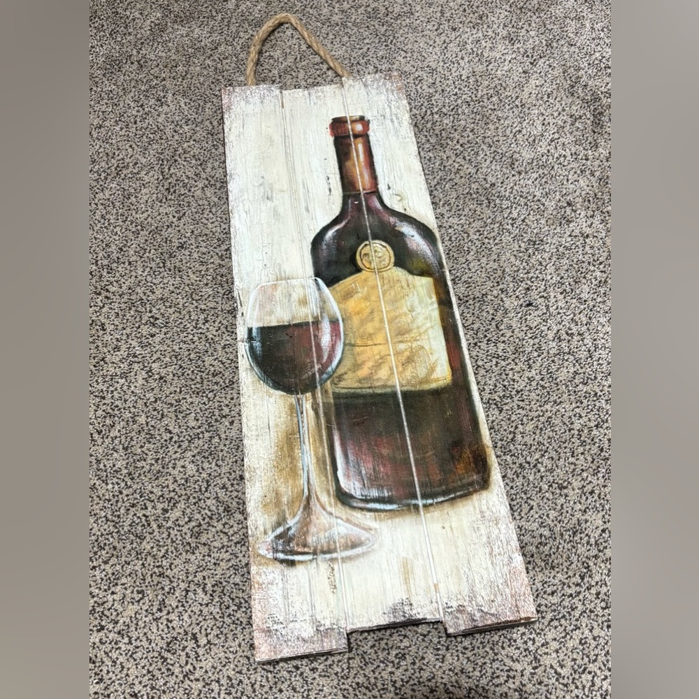 Rustic Wine Bottle and Glass Wall Art24” x8”